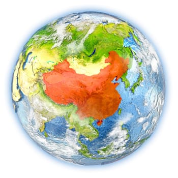 China highlighted in red on planet Earth. 3D illustration isolated on white background. Elements of this image furnished by NASA.