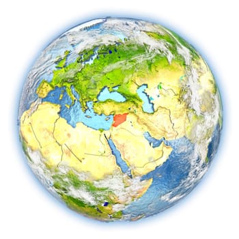 Syria highlighted in red on planet Earth. 3D illustration isolated on white background. Elements of this image furnished by NASA.