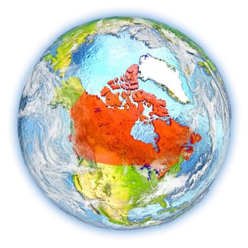 Canada highlighted in red on planet Earth. 3D illustration isolated on white background. Elements of this image furnished by NASA.