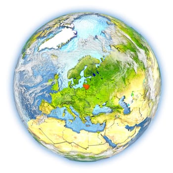 Lithuania highlighted in red on planet Earth. 3D illustration isolated on white background. Elements of this image furnished by NASA.