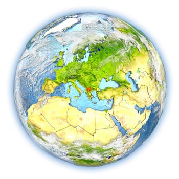 Macedonia highlighted in red on planet Earth. 3D illustration isolated on white background. Elements of this image furnished by NASA.