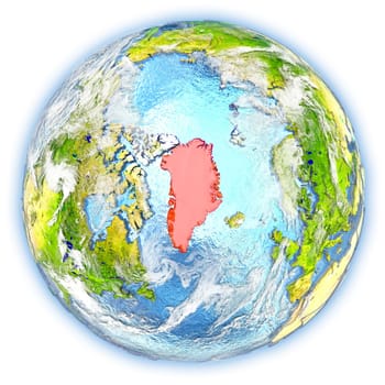 Greenland highlighted in red on planet Earth. 3D illustration isolated on white background. Elements of this image furnished by NASA.
