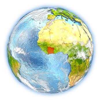 Ivory Coast highlighted in red on planet Earth. 3D illustration isolated on white background. Elements of this image furnished by NASA.