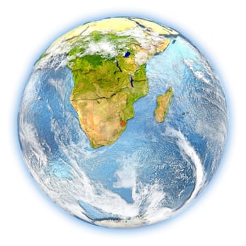 Swaziland highlighted in red on planet Earth. 3D illustration isolated on white background. Elements of this image furnished by NASA.
