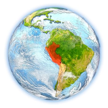Peru highlighted in red on planet Earth. 3D illustration isolated on white background. Elements of this image furnished by NASA.