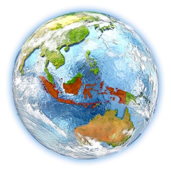 Indonesia highlighted in red on planet Earth. 3D illustration isolated on white background. Elements of this image furnished by NASA.