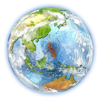 Philippines highlighted in red on planet Earth. 3D illustration isolated on white background. Elements of this image furnished by NASA.