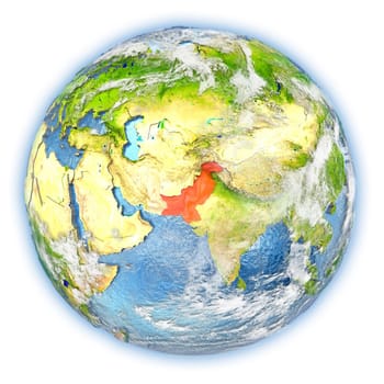 Pakistan highlighted in red on planet Earth. 3D illustration isolated on white background. Elements of this image furnished by NASA.