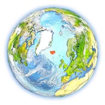 Iceland highlighted in red on planet Earth. 3D illustration isolated on white background. Elements of this image furnished by NASA.