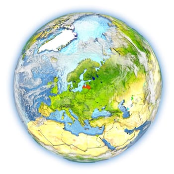 Latvia highlighted in red on planet Earth. 3D illustration isolated on white background. Elements of this image furnished by NASA.