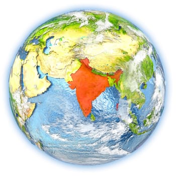 India highlighted in red on planet Earth. 3D illustration isolated on white background. Elements of this image furnished by NASA.