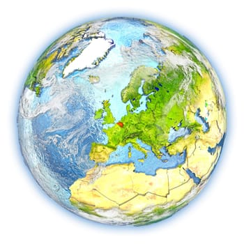 Belgium highlighted in red on planet Earth. 3D illustration isolated on white background. Elements of this image furnished by NASA.
