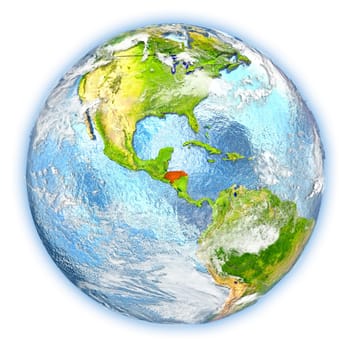 Honduras highlighted in red on planet Earth. 3D illustration isolated on white background. Elements of this image furnished by NASA.
