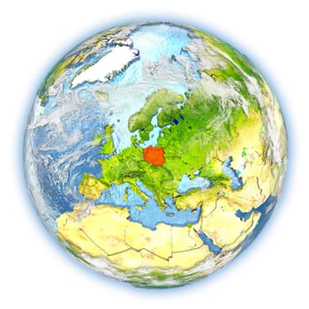 Poland highlighted in red on planet Earth. 3D illustration isolated on white background. Elements of this image furnished by NASA.