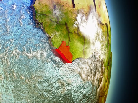 Model of Liberia from Earth's orbit in space. 3D illustration with highly detailed realistic planet surface and clouds in the atmosphere. Elements of this image furnished by NASA.