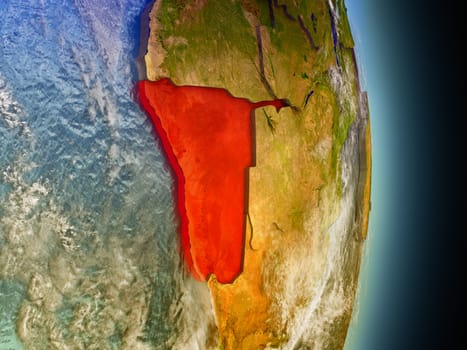 Model of Namibia from Earth's orbit in space. 3D illustration with highly detailed realistic planet surface and clouds in the atmosphere. Elements of this image furnished by NASA.