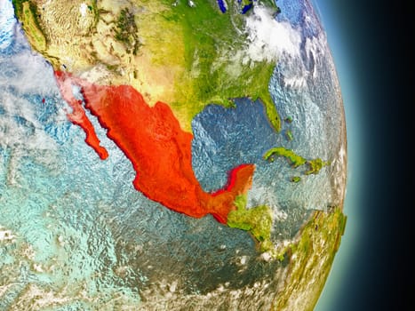 Model of Mexico from Earth's orbit in space. 3D illustration with highly detailed realistic planet surface and clouds in the atmosphere. Elements of this image furnished by NASA.