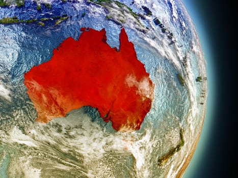 Model of Australia from Earth's orbit in space. 3D illustration with highly detailed realistic planet surface and clouds in the atmosphere. Elements of this image furnished by NASA.