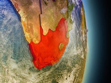 Model of South Africa from Earth's orbit in space. 3D illustration with highly detailed realistic planet surface and clouds in the atmosphere. Elements of this image furnished by NASA.
