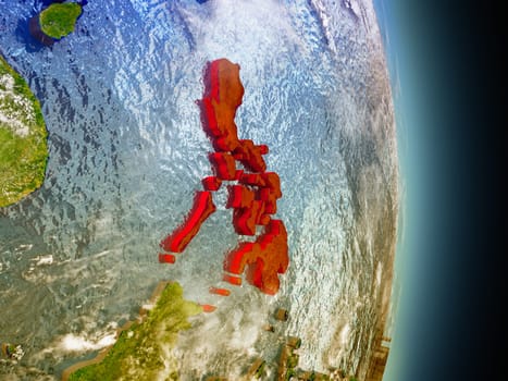 Model of Philippines from Earth's orbit in space. 3D illustration with highly detailed realistic planet surface and clouds in the atmosphere. Elements of this image furnished by NASA.