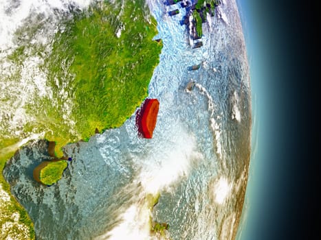Model of Taiwan from Earth's orbit in space. 3D illustration with highly detailed realistic planet surface and clouds in the atmosphere. Elements of this image furnished by NASA.