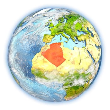 Algeria highlighted in red on planet Earth. 3D illustration isolated on white background. Elements of this image furnished by NASA.