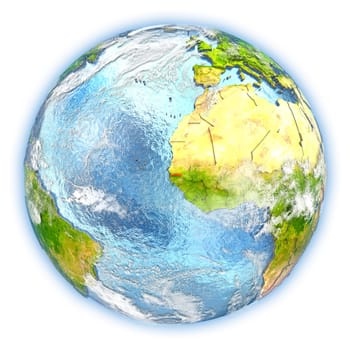 Gambia highlighted in red on planet Earth. 3D illustration isolated on white background. Elements of this image furnished by NASA.