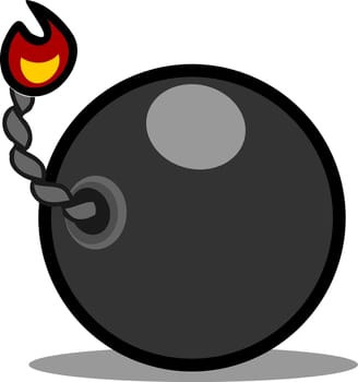 Burning cartoon bomb on white, vector illustration