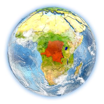 Democratic Republic of Congo highlighted in red on planet Earth. 3D illustration isolated on white background. Elements of this image furnished by NASA.