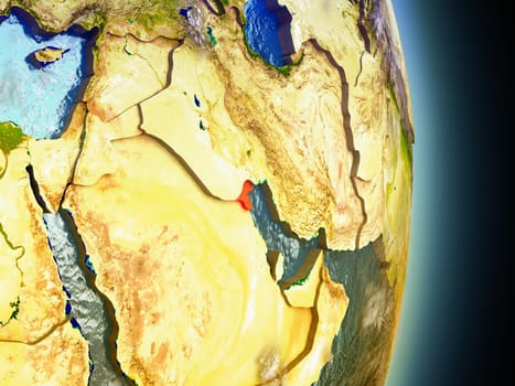 Model of Kuwait from Earth's orbit in space. 3D illustration with highly detailed realistic planet surface and clouds in the atmosphere. Elements of this image furnished by NASA.