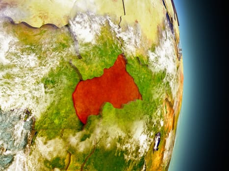Model of Central Africa from Earth's orbit in space. 3D illustration with highly detailed realistic planet surface and clouds in the atmosphere. Elements of this image furnished by NASA.