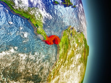 Model of Panama from Earth's orbit in space. 3D illustration with highly detailed realistic planet surface and clouds in the atmosphere. Elements of this image furnished by NASA.