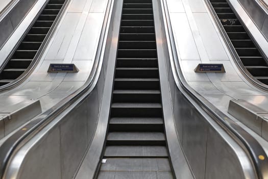 Underground Escalator Conveor in Subway Train Station
