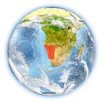 Namibia highlighted in red on planet Earth. 3D illustration isolated on white background. Elements of this image furnished by NASA.