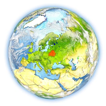 Belarus highlighted in red on planet Earth. 3D illustration isolated on white background. Elements of this image furnished by NASA.
