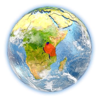 Tanzania highlighted in red on planet Earth. 3D illustration isolated on white background. Elements of this image furnished by NASA.