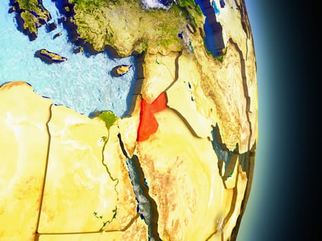 Model of Jordan from Earth's orbit in space. 3D illustration with highly detailed realistic planet surface and clouds in the atmosphere. Elements of this image furnished by NASA.