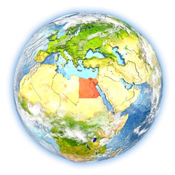 Egypt highlighted in red on planet Earth. 3D illustration isolated on white background. Elements of this image furnished by NASA.