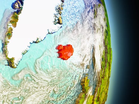 Model of Iceland from Earth's orbit in space. 3D illustration with highly detailed realistic planet surface and clouds in the atmosphere. Elements of this image furnished by NASA.