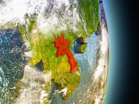 Model of Laos from Earth's orbit in space. 3D illustration with highly detailed realistic planet surface and clouds in the atmosphere. Elements of this image furnished by NASA.