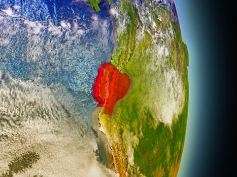 Model of Ecuador from Earth's orbit in space. 3D illustration with highly detailed realistic planet surface and clouds in the atmosphere. Elements of this image furnished by NASA.