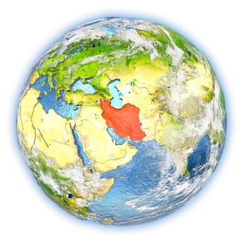 Iran highlighted in red on planet Earth. 3D illustration isolated on white background. Elements of this image furnished by NASA.