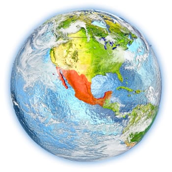 Mexico highlighted in red on planet Earth. 3D illustration isolated on white background. Elements of this image furnished by NASA.