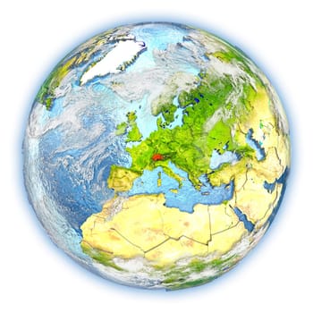 Switzerland highlighted in red on planet Earth. 3D illustration isolated on white background. Elements of this image furnished by NASA.