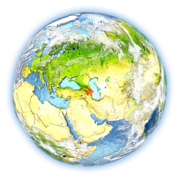 Azerbaijan highlighted in red on planet Earth. 3D illustration isolated on white background. Elements of this image furnished by NASA.