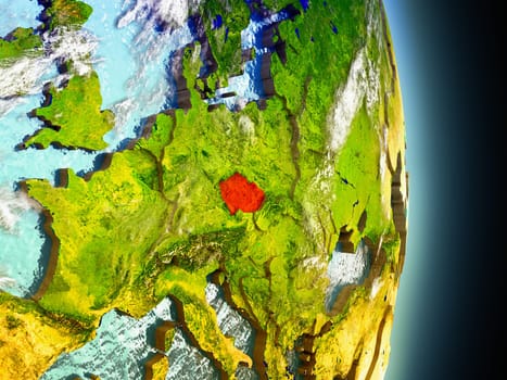 Model of Czech republic from Earth's orbit in space. 3D illustration with highly detailed realistic planet surface and clouds in the atmosphere. Elements of this image furnished by NASA.