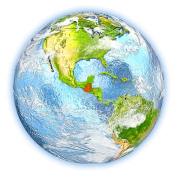 Guatemala highlighted in red on planet Earth. 3D illustration isolated on white background. Elements of this image furnished by NASA.