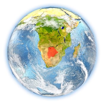 Botswana highlighted in red on planet Earth. 3D illustration isolated on white background. Elements of this image furnished by NASA.