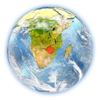 Zimbabwe highlighted in red on planet Earth. 3D illustration isolated on white background. Elements of this image furnished by NASA.