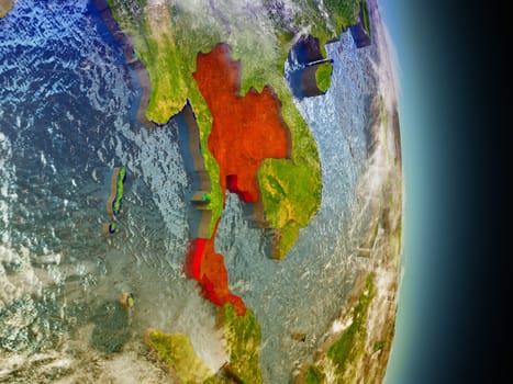 Model of Thailand from Earth's orbit in space. 3D illustration with highly detailed realistic planet surface and clouds in the atmosphere. Elements of this image furnished by NASA.